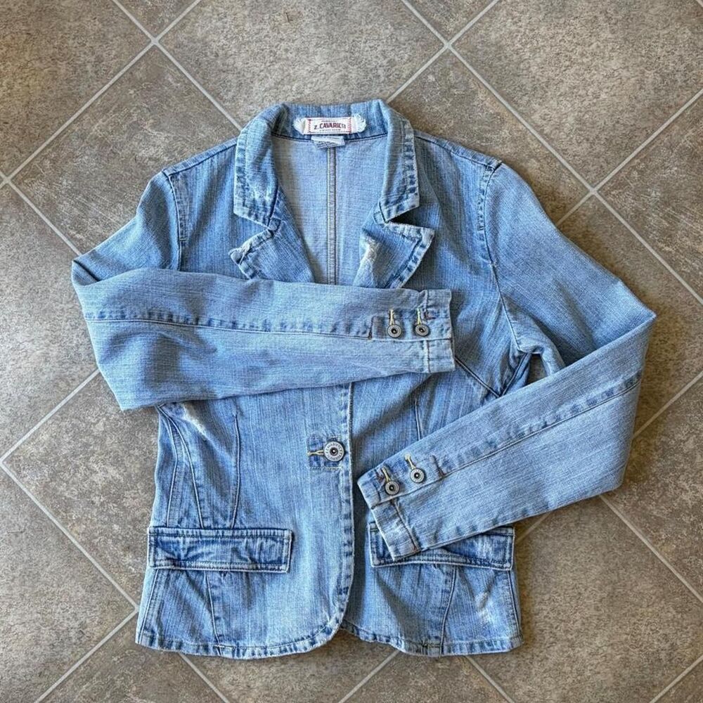 Z. Cavaricci Light Wash Distressed Fitted Denim Jean Blazer L